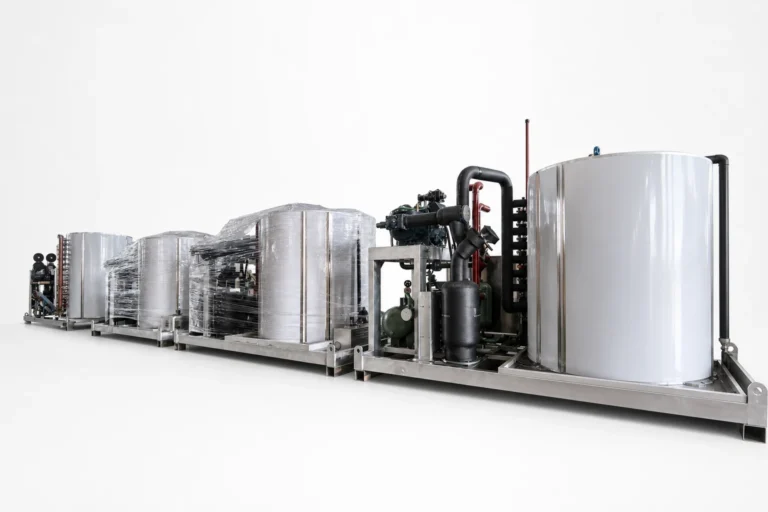 30 ton industrial flake ice machine complete system on white background