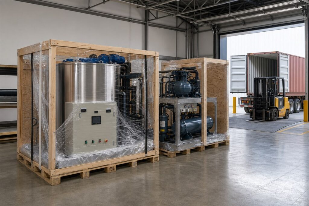 [下载运输交付图](C:/Users/Admin/Desktop/制冰机/output/imagegen/industrial-ice-machine-cost-guide/industrial-ice-machine-cost-guide-freight-delivery.jpg)工业制冰机出口发运