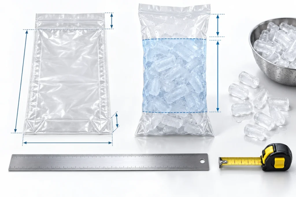 Ice bag size measurement