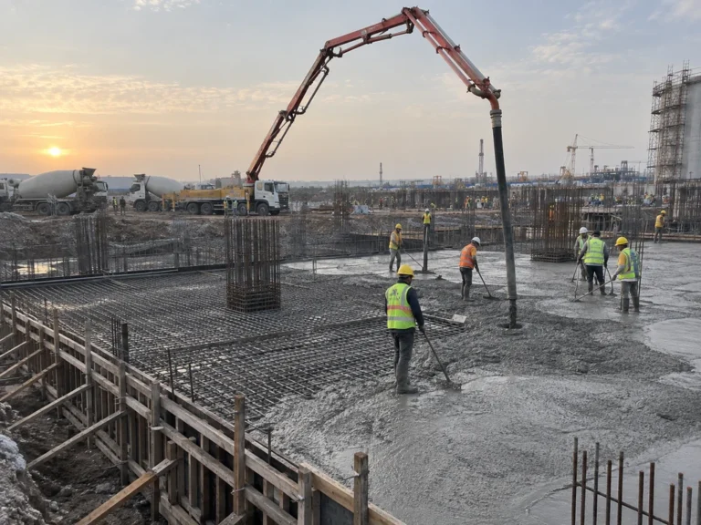 Mass concrete construction site