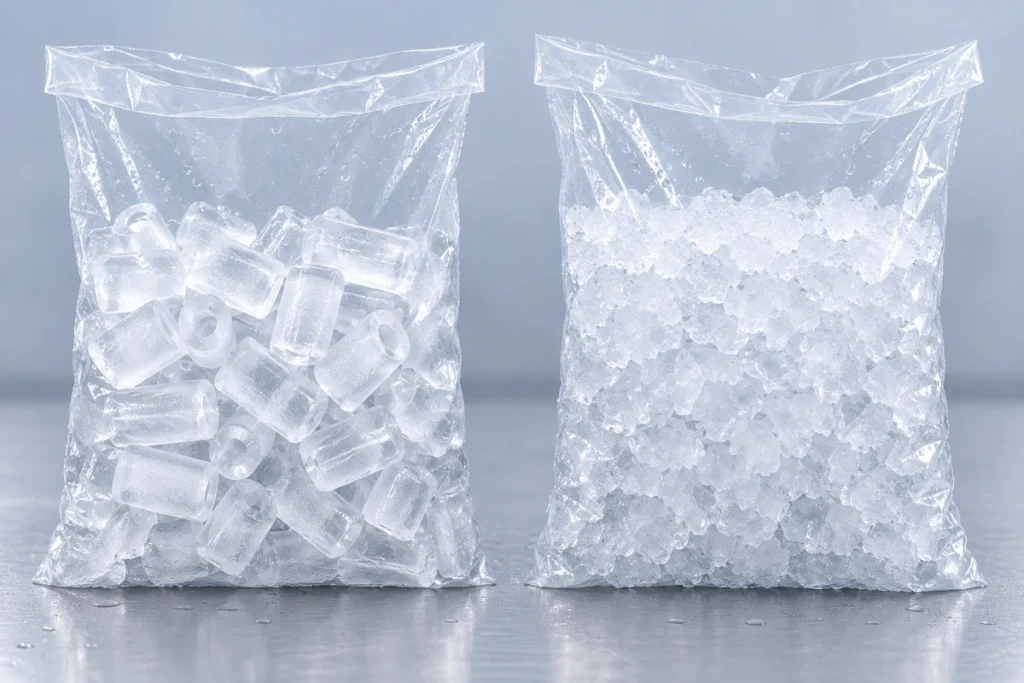 Whole and crushed tube ice