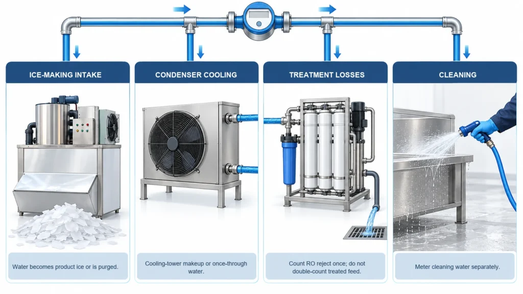 Sch&eacute;ma de la consommation d&rsquo;eau dans une usine industrielle de glace