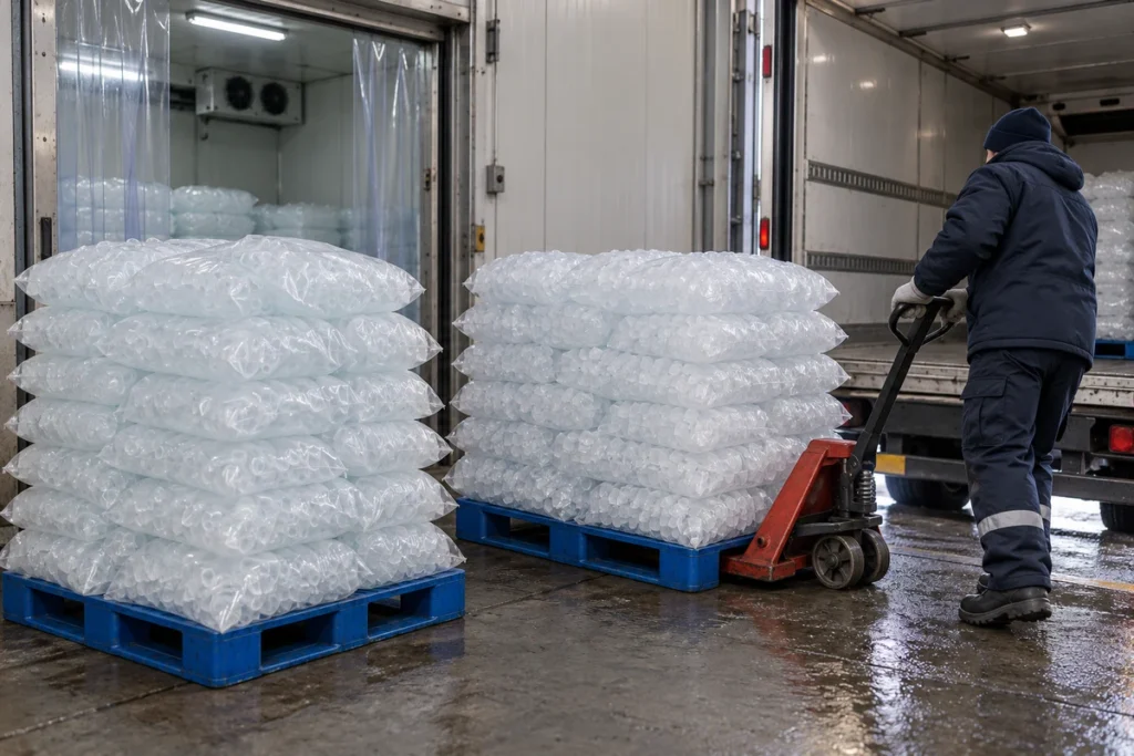Livraison &agrave; cha&icirc;ne froide de la glace emball&eacute;e