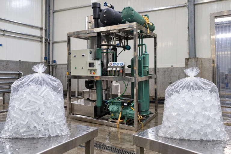 Tube and cube packaged ice
