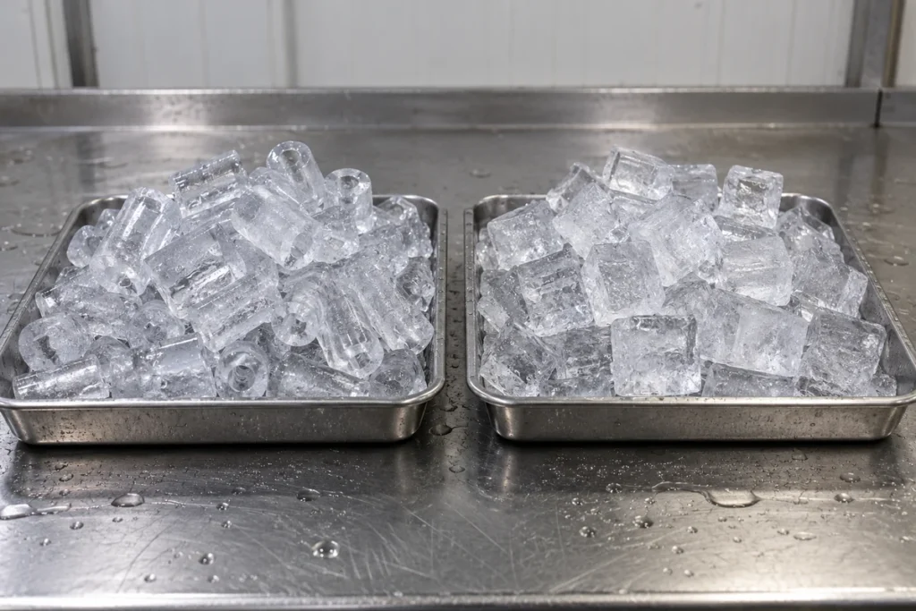 Glace en tube et glace cubique